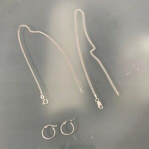 925 Silver Anklets and Hoop Earrings Set